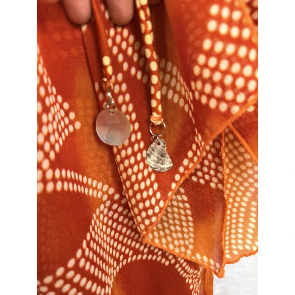 Your Best Look Women's Orange Swim Cover Up Sheer Cardigan 18W Tie Front Shells - Picture 8 of 14